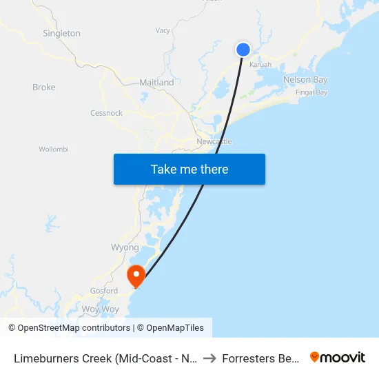 Limeburners Creek (Mid-Coast - NSW) to Forresters Beach map