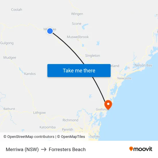 Merriwa (NSW) to Forresters Beach map