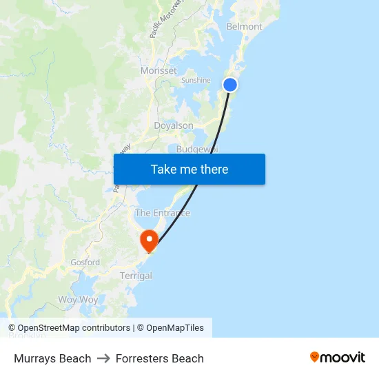 Murrays Beach to Forresters Beach map