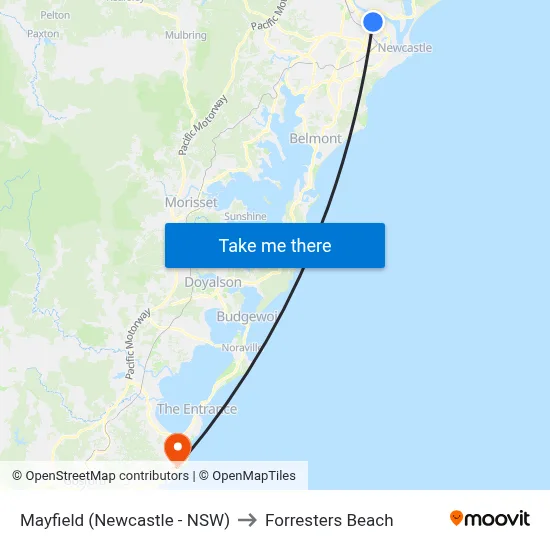 Mayfield (Newcastle - NSW) to Forresters Beach map