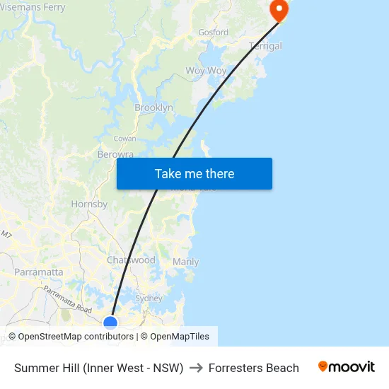 Summer Hill (Inner West - NSW) to Forresters Beach map