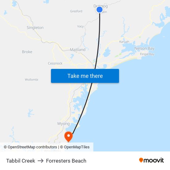 Tabbil Creek to Forresters Beach map