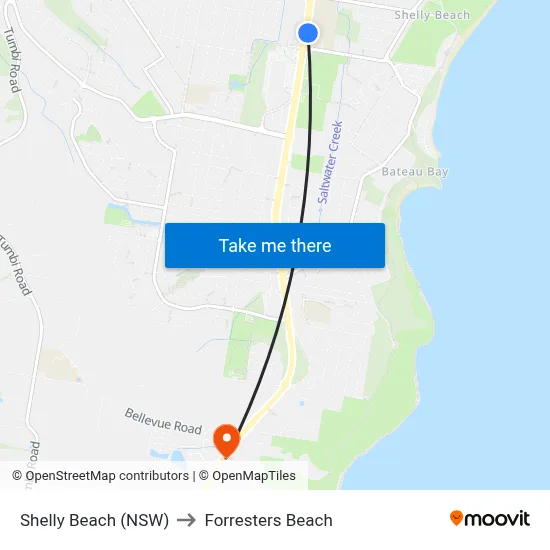 Shelly Beach (NSW) to Forresters Beach map