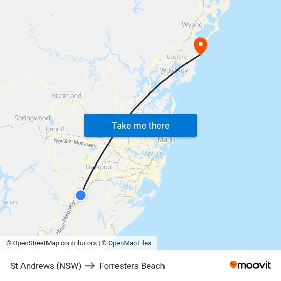 St Andrews (NSW) to Forresters Beach map