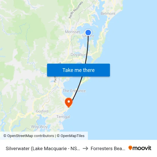 Silverwater (Lake Macquarie - NSW) to Forresters Beach map