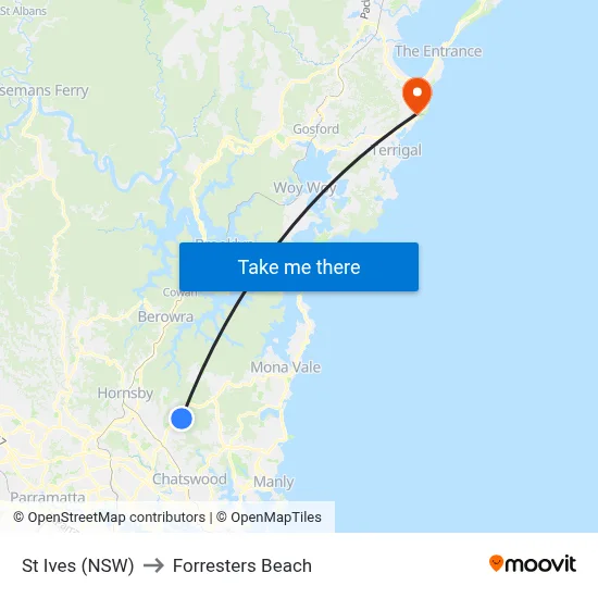 St Ives (NSW) to Forresters Beach map