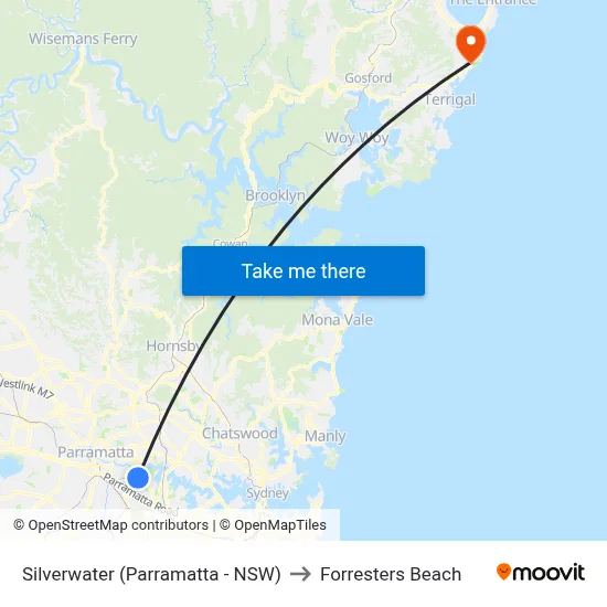 Silverwater (Parramatta - NSW) to Forresters Beach map