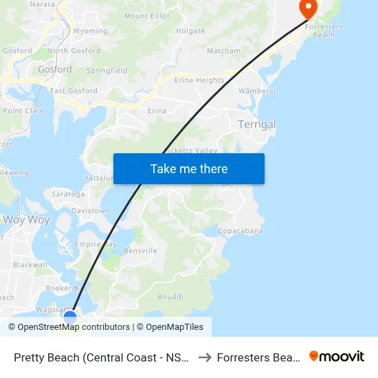 Pretty Beach (Central Coast - NSW) to Forresters Beach map