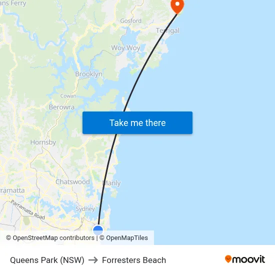 Queens Park (NSW) to Forresters Beach map