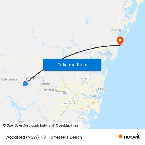 Woodford (NSW) to Forresters Beach map