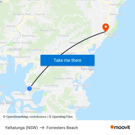Yattalunga (NSW) to Forresters Beach map