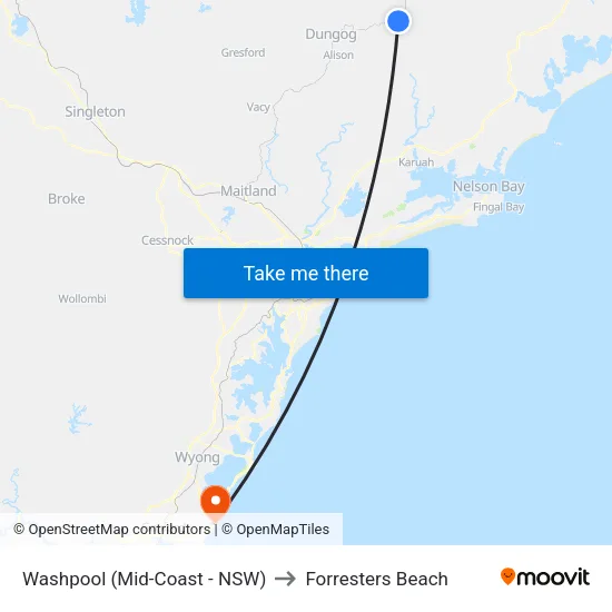 Washpool (Mid-Coast - NSW) to Forresters Beach map