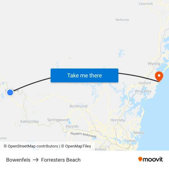 Bowenfels to Forresters Beach map