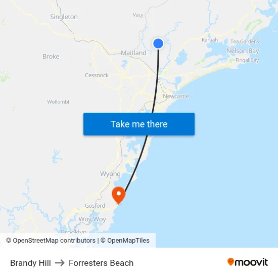 Brandy Hill to Forresters Beach map