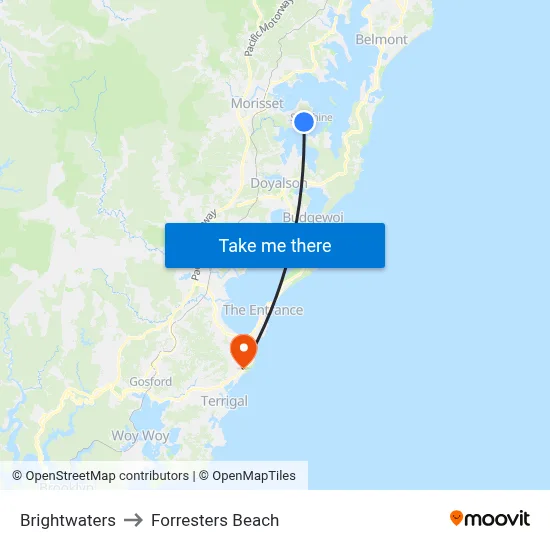 Brightwaters to Forresters Beach map
