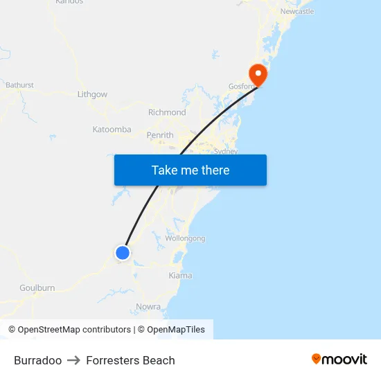 Burradoo to Forresters Beach map