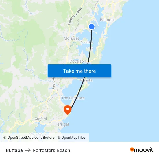 Buttaba to Forresters Beach map