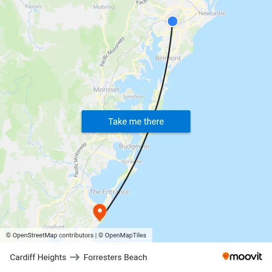 Cardiff Heights to Forresters Beach map