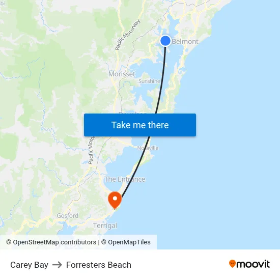 Carey Bay to Forresters Beach map