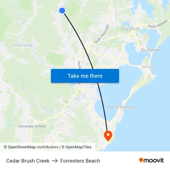 Cedar Brush Creek to Forresters Beach map