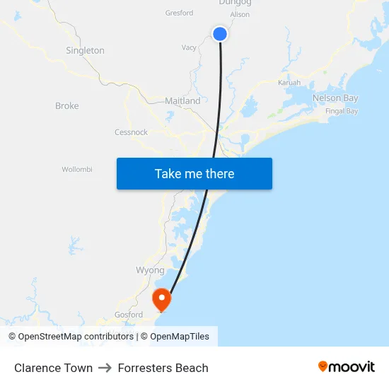 Clarence Town to Forresters Beach map
