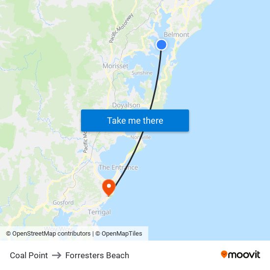 Coal Point to Forresters Beach map