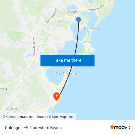 Colongra to Forresters Beach map