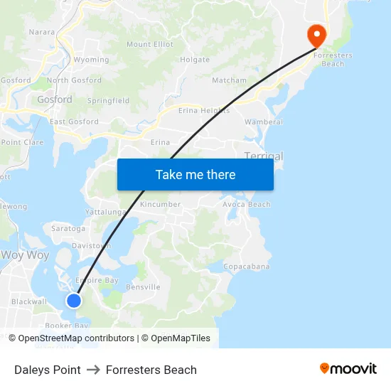 Daleys Point to Forresters Beach map