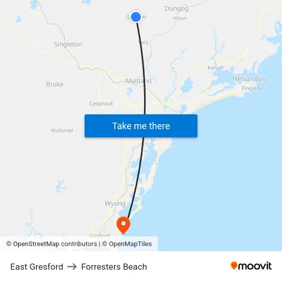 East Gresford to Forresters Beach map