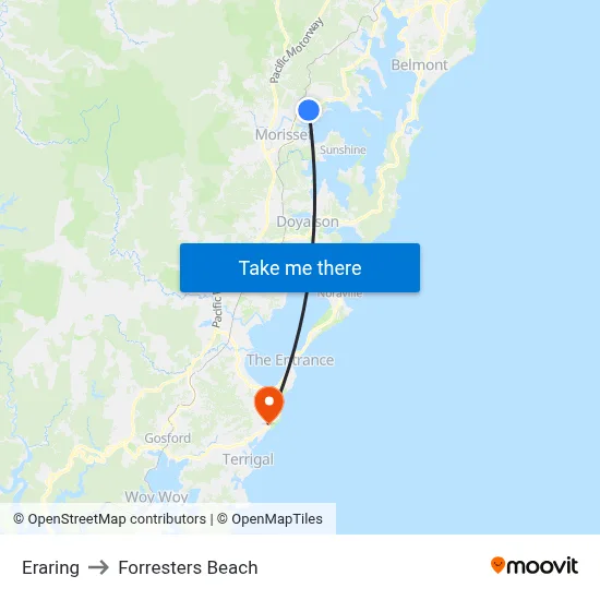 Eraring to Forresters Beach map