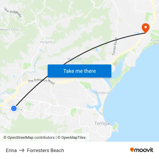 Erina to Forresters Beach map