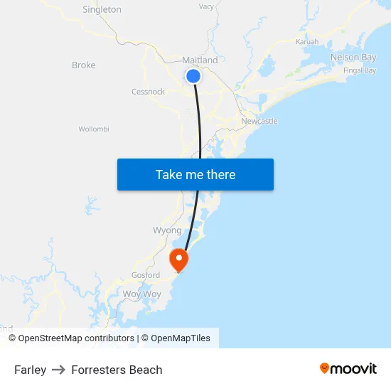 Farley to Forresters Beach map