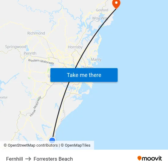 Fernhill to Forresters Beach map