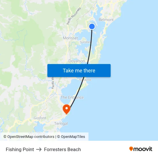 Fishing Point to Forresters Beach map