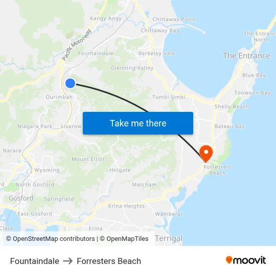 Fountaindale to Forresters Beach map