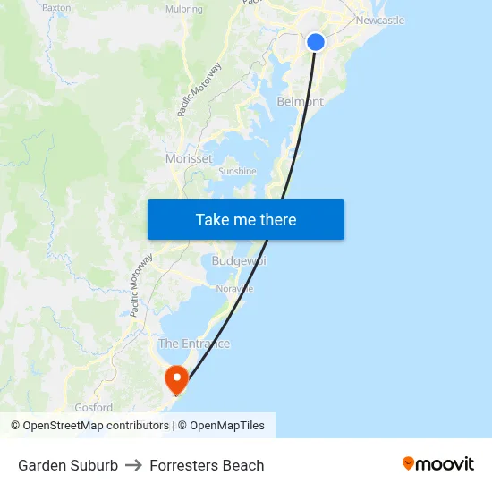 Garden Suburb to Forresters Beach map
