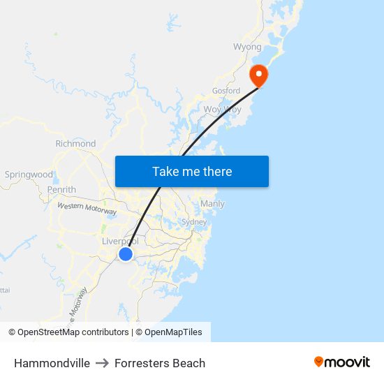 Hammondville to Forresters Beach map