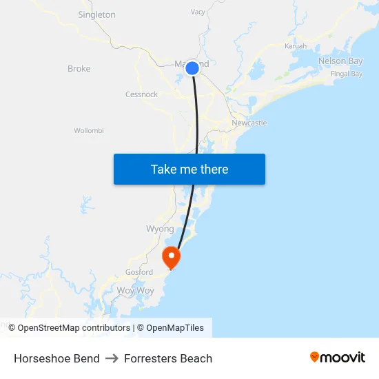 Horseshoe Bend to Forresters Beach map