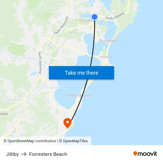 Jilliby to Forresters Beach map