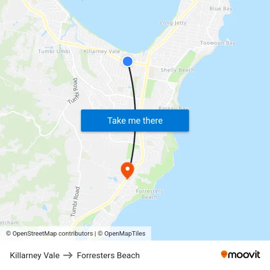 Killarney Vale to Forresters Beach map