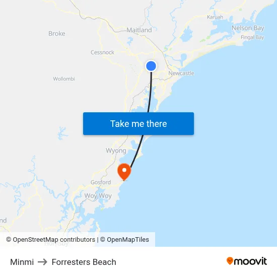 Minmi to Forresters Beach map