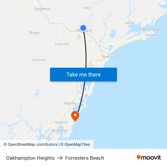 Oakhampton Heights to Forresters Beach map