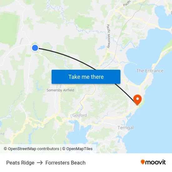 Peats Ridge to Forresters Beach map