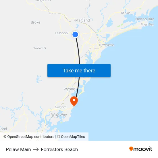 Pelaw Main to Forresters Beach map