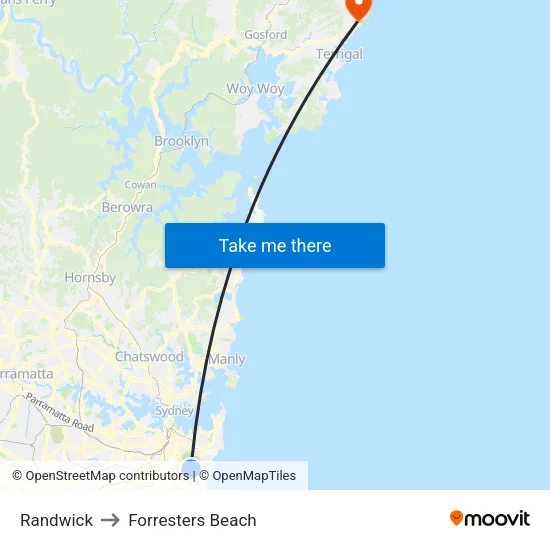 Randwick to Forresters Beach map