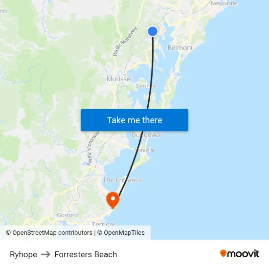 Ryhope to Forresters Beach map