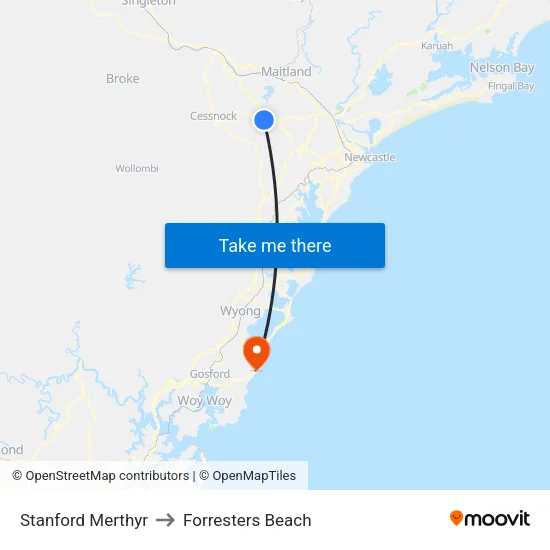 Stanford Merthyr to Forresters Beach map