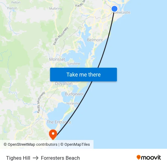 Tighes Hill to Forresters Beach map