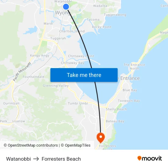Watanobbi to Forresters Beach map