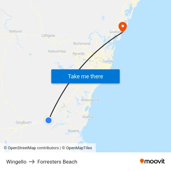 Wingello to Forresters Beach map